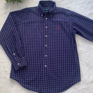 Ralph Lauren Navy Blue Button Down Shirt Boys 12/14 Medium EUC